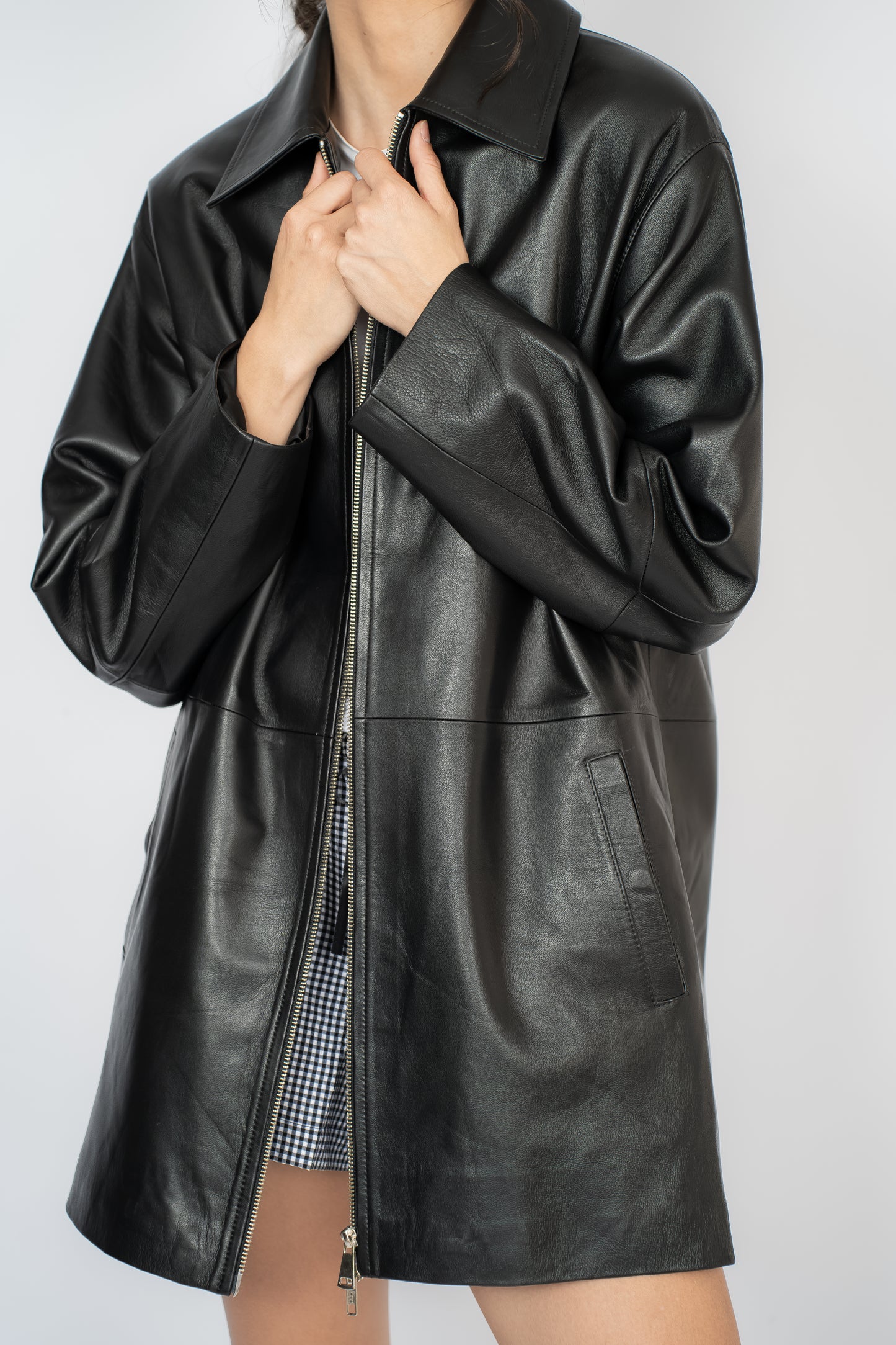 Chaqueta de cuero Avant negra larga