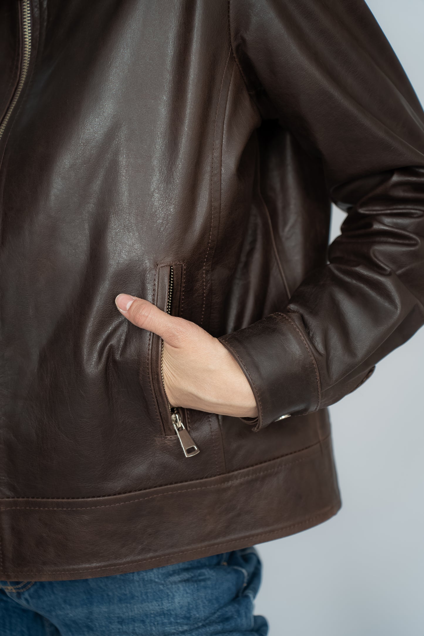 Chaqueta de cuero Perla café chocolate