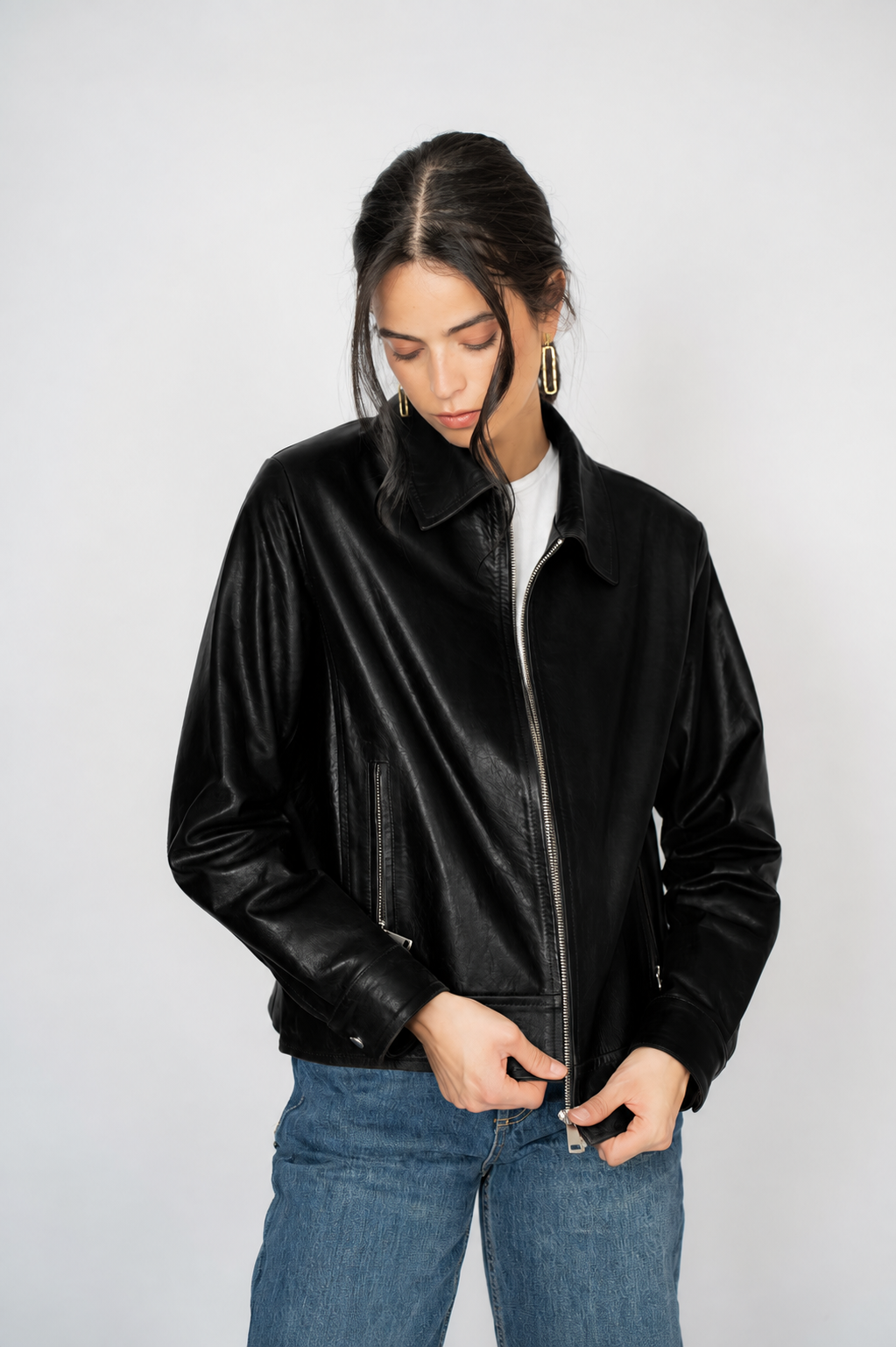 Chaqueta Perla Cuero Negra