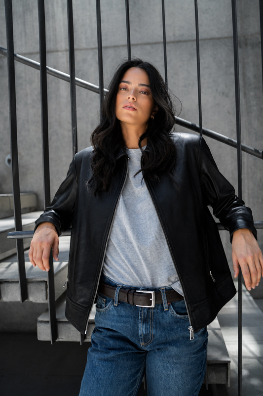 Chaqueta Perla Cuero Negra
