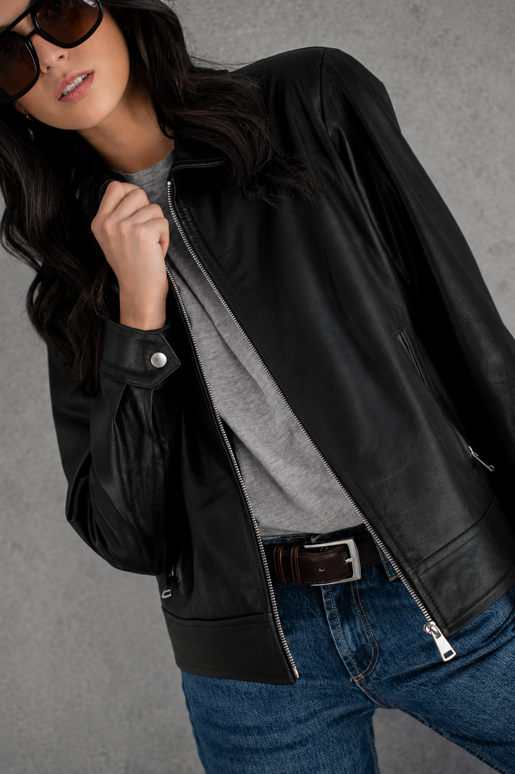 Chaqueta Perla Cuero Negra