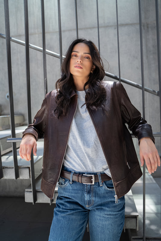 Chaqueta de cuero Perla café chocolate